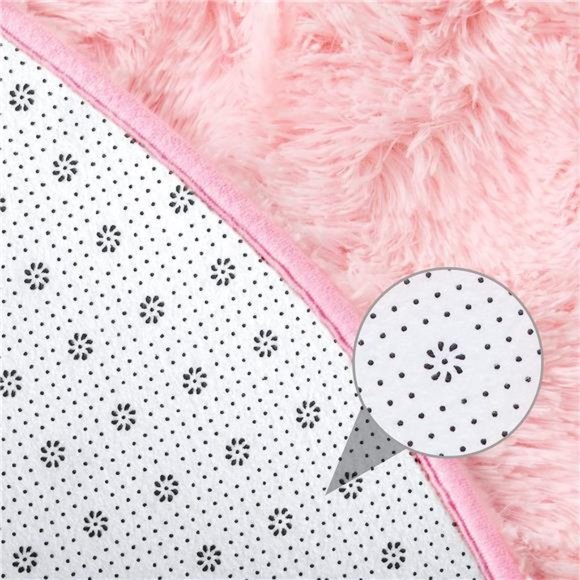 Pink Round Rug 5x5Feet Fluffy Soft Area Rugs for Kids Girls Room Princess Castle - Picture 4 of 6